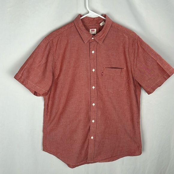 Levi's Authentic Short Sleeve Button Down Shirt Red -Size Large - Picture 2 of 7